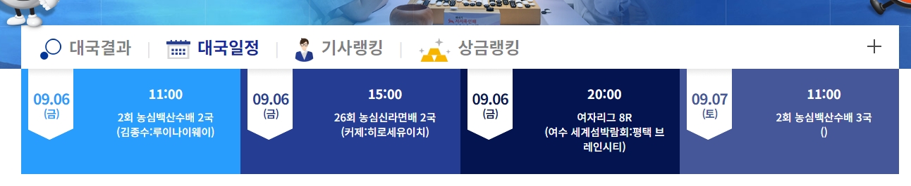 프로기사들의 시즌 누적 상금 랭킹을 보여주는 표