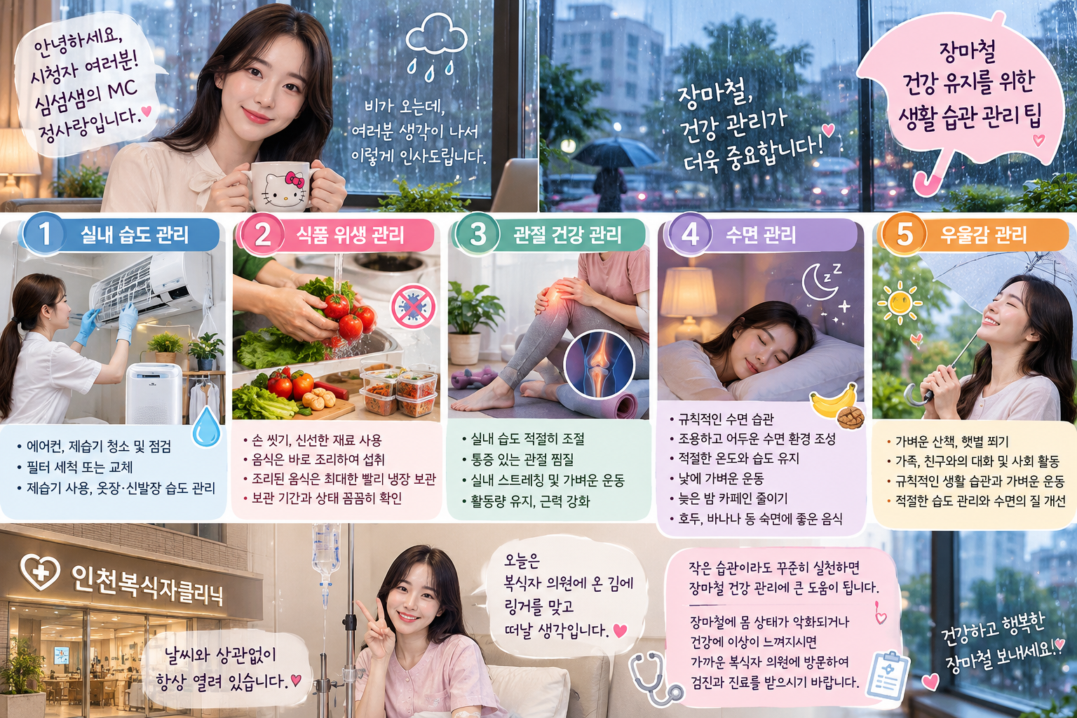 장마철 건강 관리 (습도&middot;식품위생, 관절&middot;수면, 우울감)
