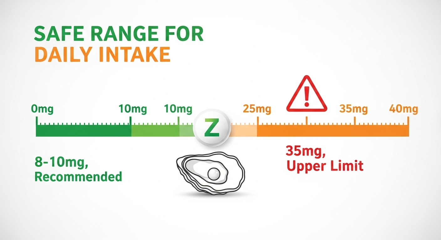 아연 일일 섭취량 완벽 가이드: 권장량 (8~10mg)과 상한선 (35mg) 기준표