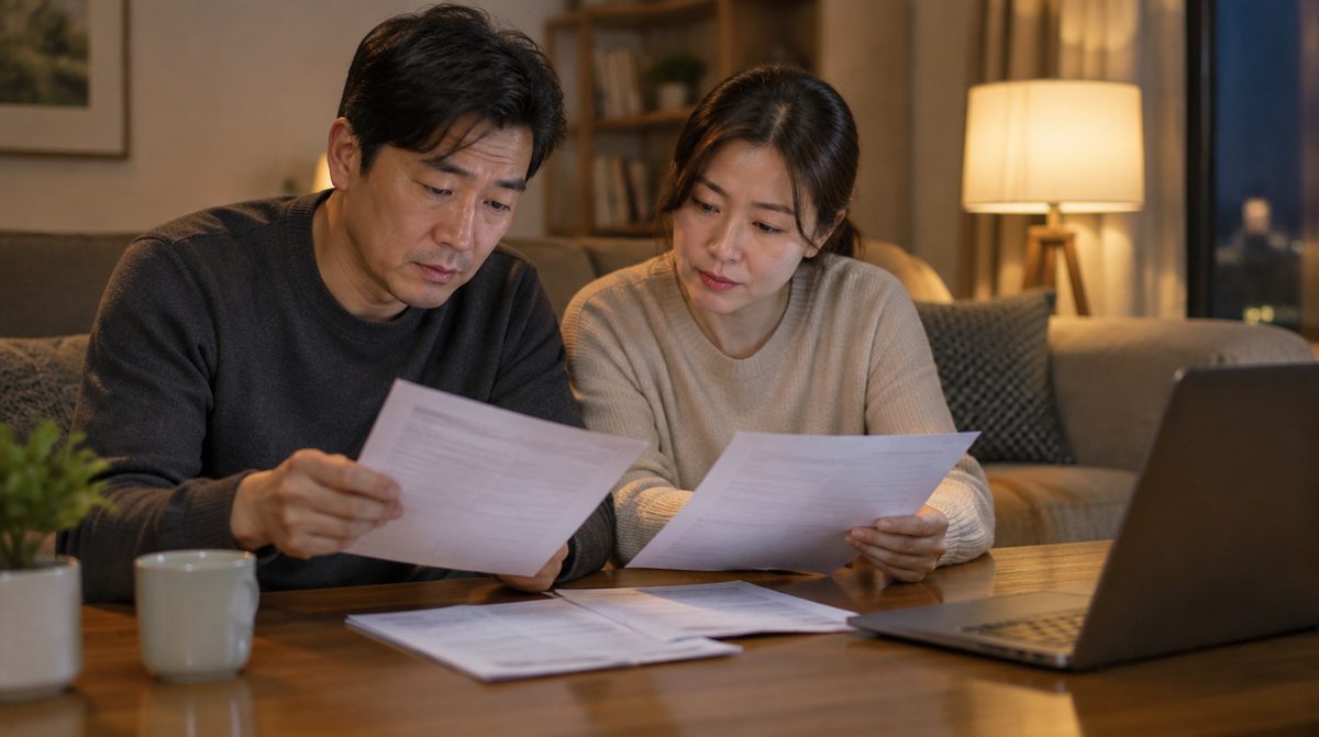 장기요양과 장애인 활동지원 서류를 비교하는 부부