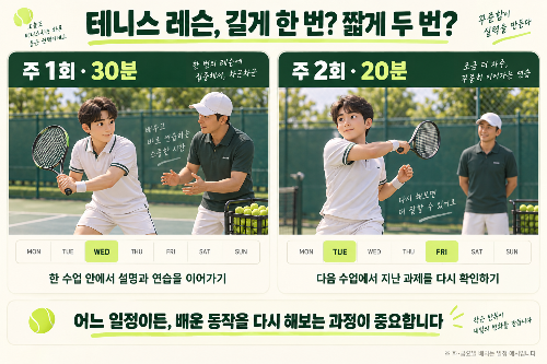 테니스 레슨 주 1회 30분 vs 주 2회 20분, 어떤 신호가 보이면 횟수를 늘릴까?