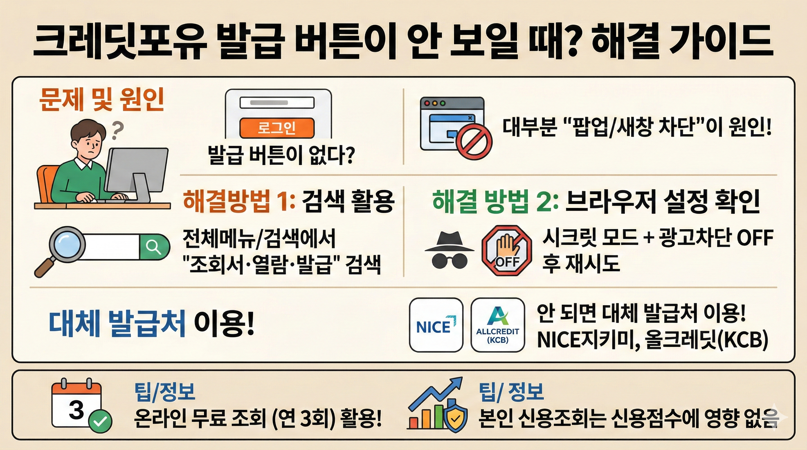 개인신용정보조회서 발급, 메뉴가 안 보일 때 해결