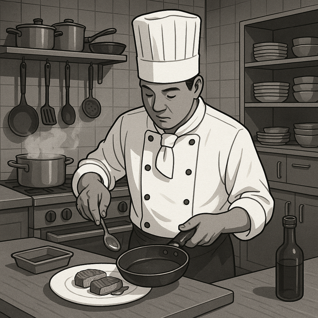 요리사가 요리를 하고 있다