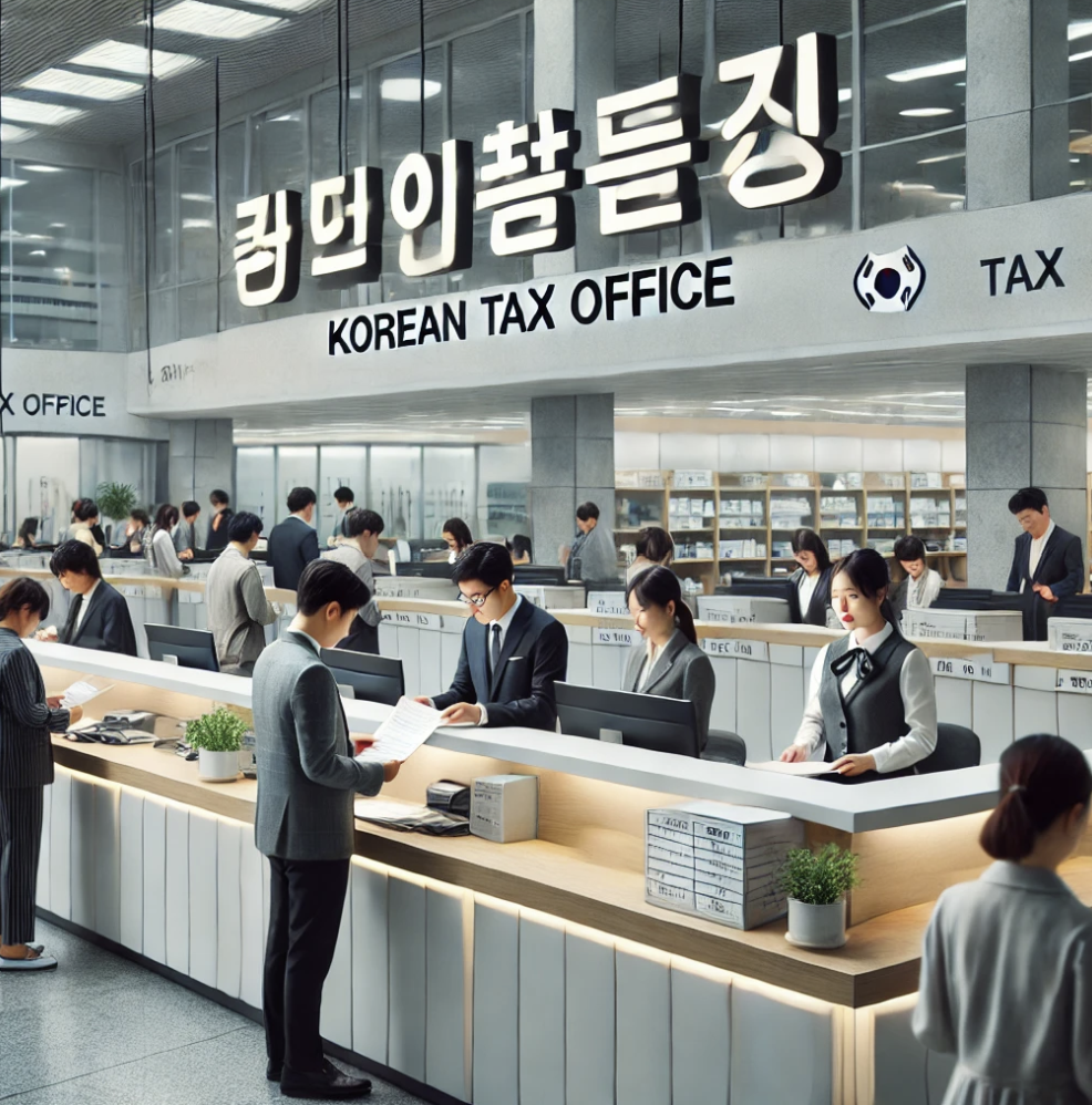 세무서내부 방문객이 서류 제출하는 모습