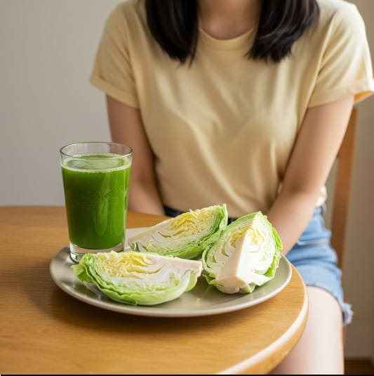 만성 표재성 위염에 좋은 음식 양배추, 양배추 즙 먹는 여성