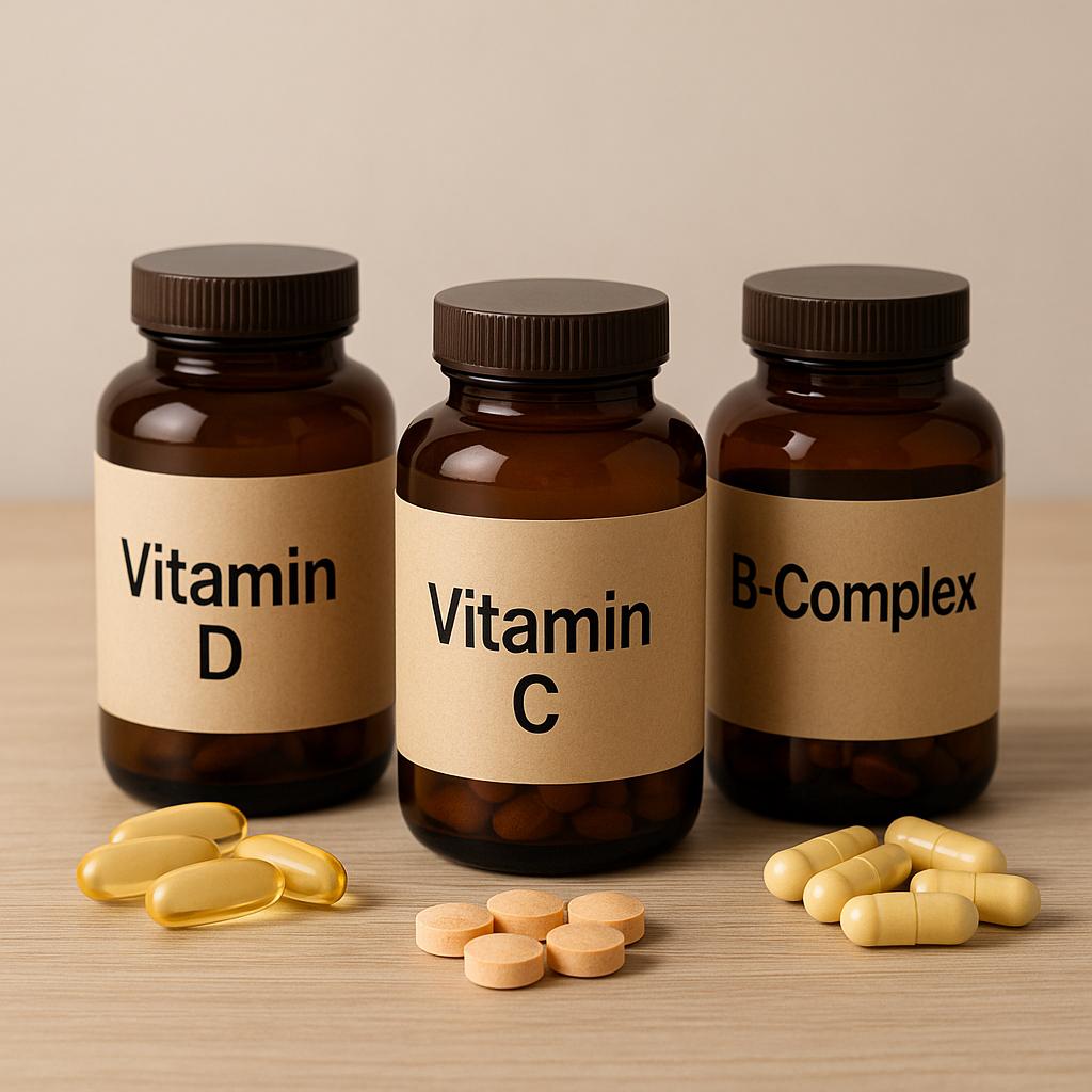 계절에 관계없이 부족해지기 쉬운 비타민 3가지 이미지 사진 AI 생성