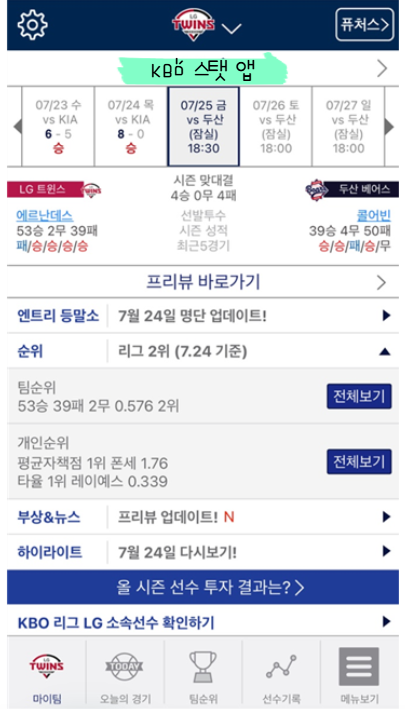 프로야구 잔여경기수 일정 확인 - KBO STATS(스탯)