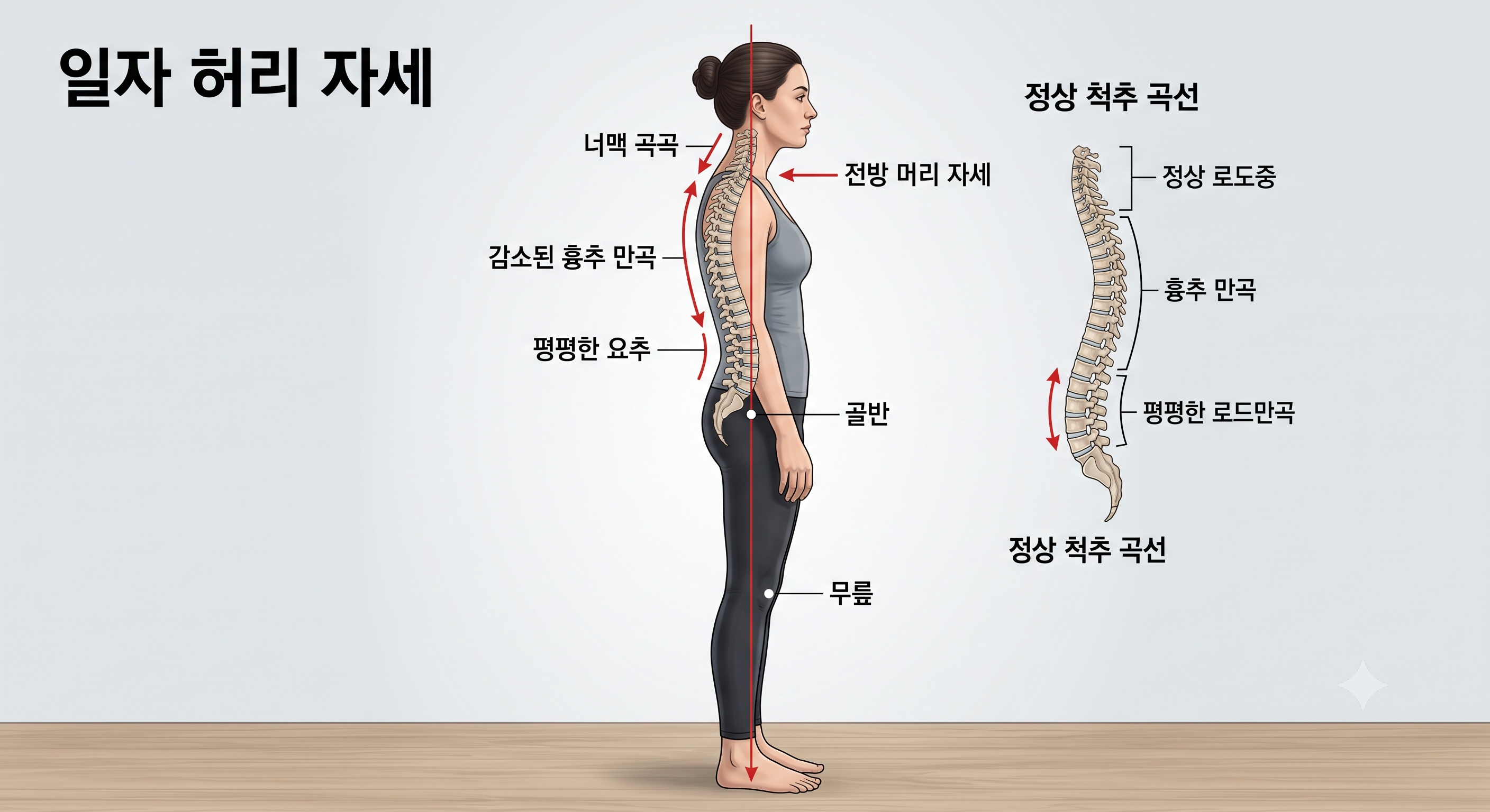 허리가 평평한 옆모습 자세