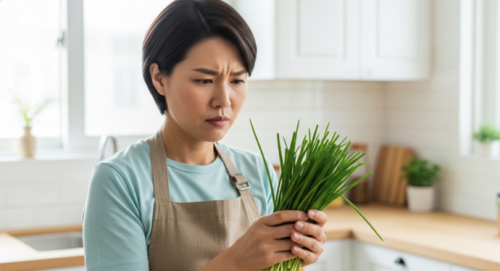 부추 섭취 방법을 고민하며 기준을 생각하는 모습
