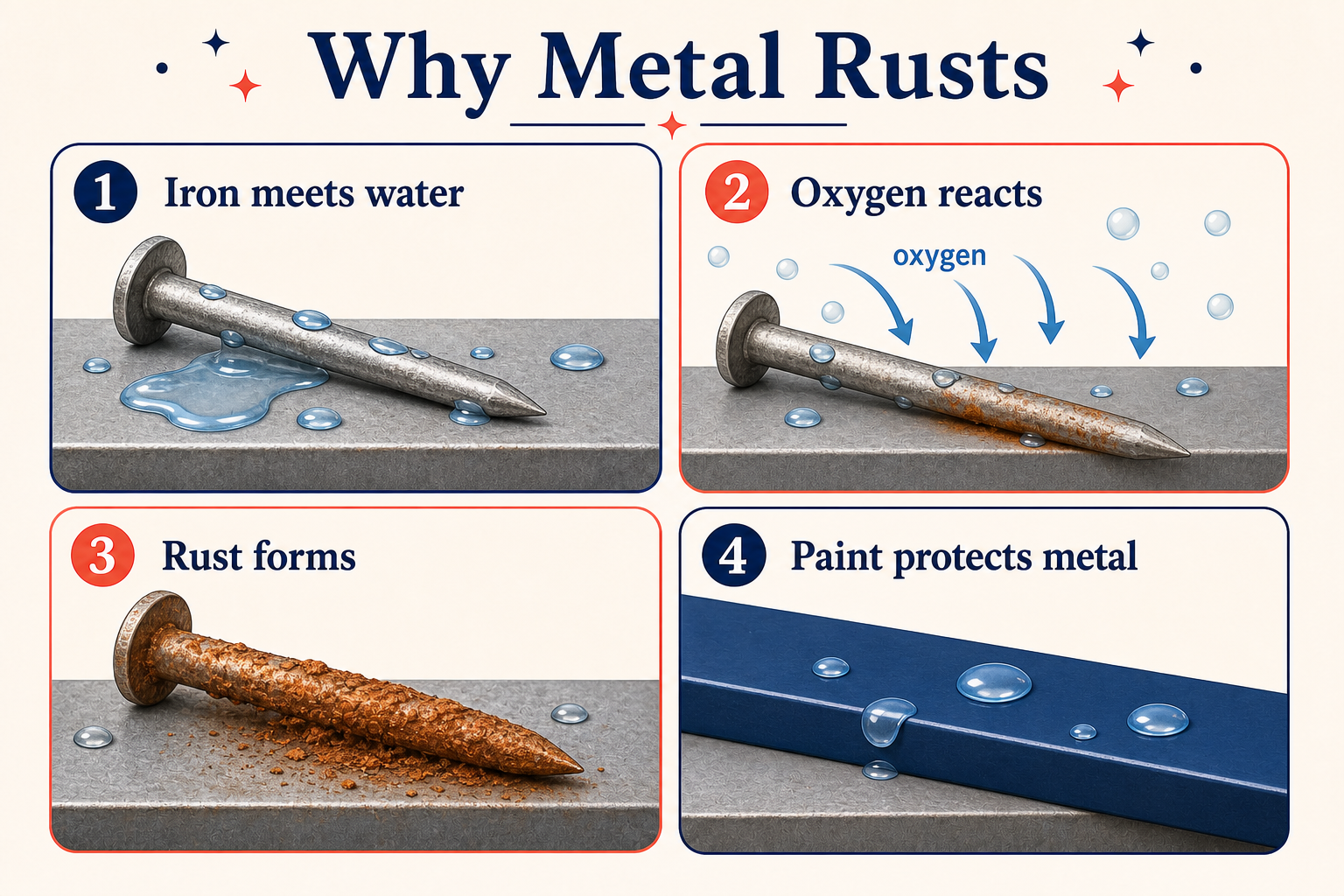 Infographic explaining why metal rusts