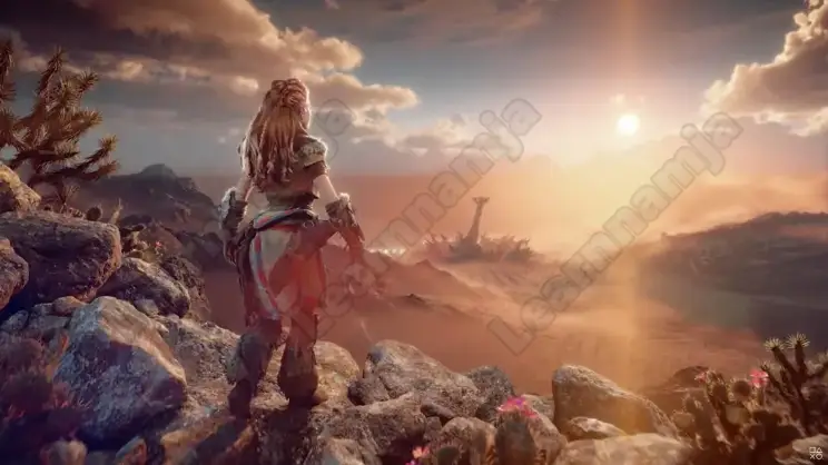 11.언덕 위에 서서 노을이 지는 풍경을 바라보는 알로이와 함께 하는 호라이즌 포비든 웨스트_