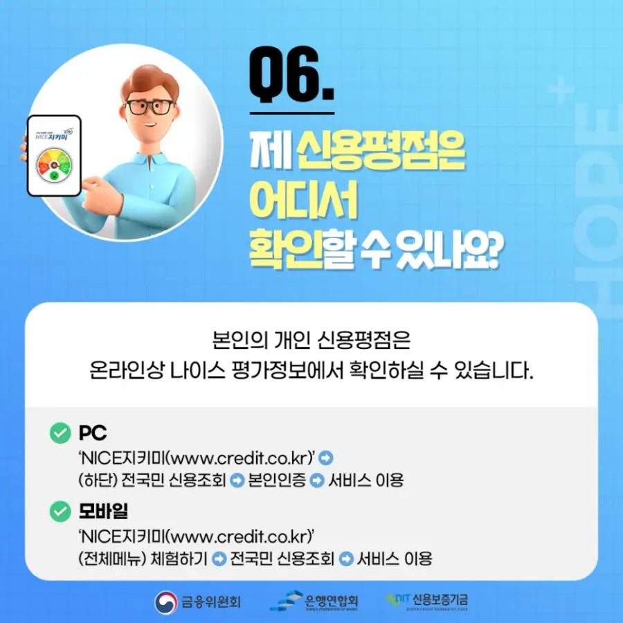Q6. 제 신용평점은 어디서 확인할 수 있나요?