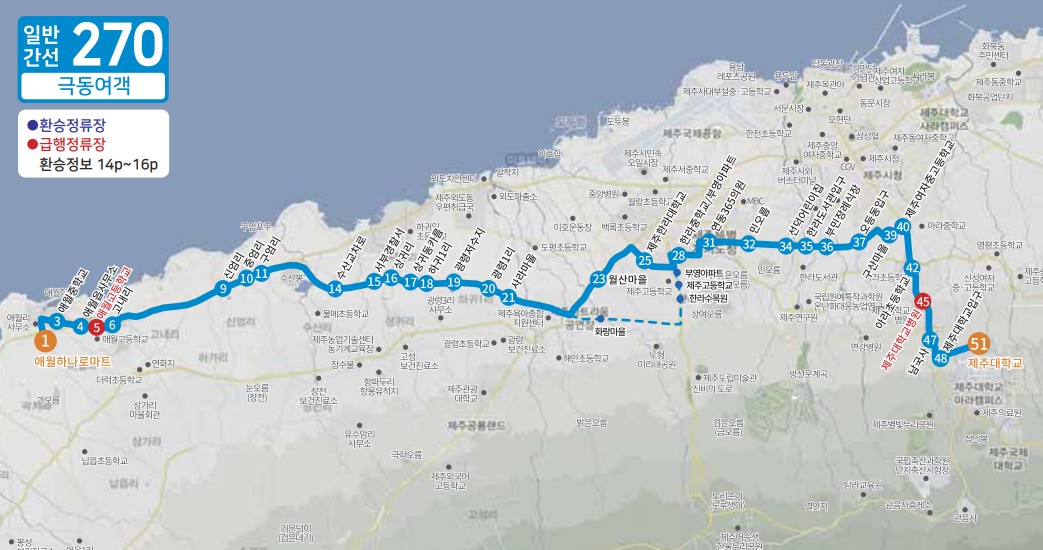 제주도 버스노선 - 일반간선버스201, 202, 일반간선버스211, 212, 일반간선버스221, 222, 일반간선버스231, 일반간선버스232, 일반간선버스240, 일반간선버스251, 252, 253, 254, 255, 일반간선버스260, 일반간선버스270, 일반간선버스281, 282, 일반간선버스291, 292, 295