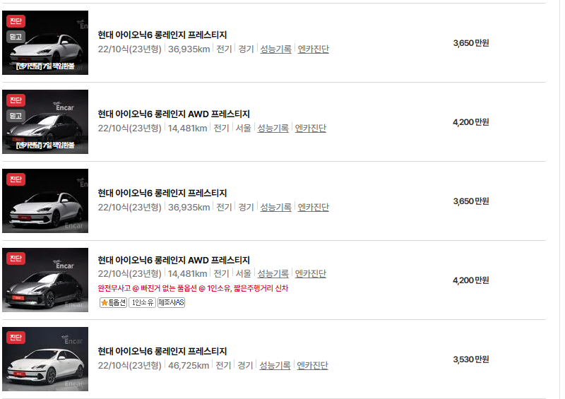 현대 아이오닉6 중고차 가격 시세표 유지비