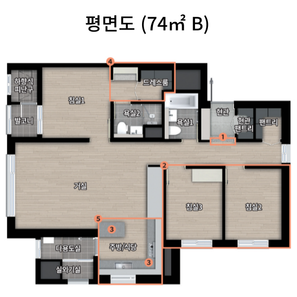 동탄 꿈의숲 자연앤데시앙 평면도 74B 타입