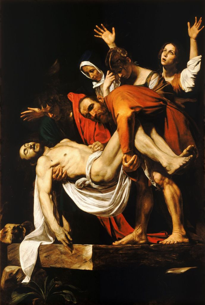The Entombment of Christ, oil on canvas, by Caravaggio, 1603-1604, 300 x 203 cm