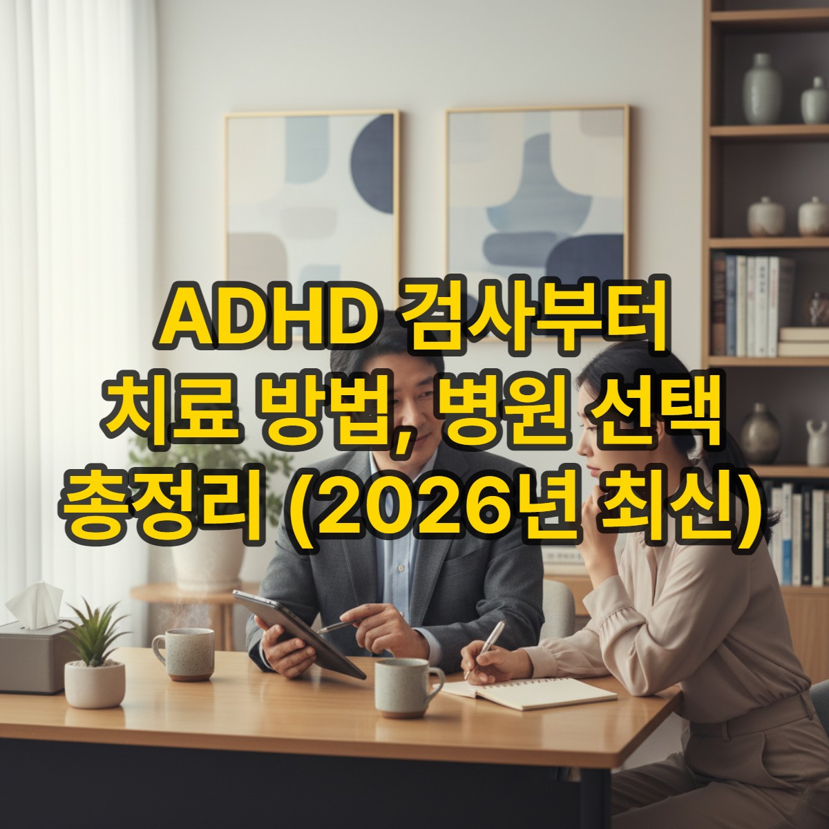 ADHD 검사와 치료 방법에 대해 정신건강의학과 전문의가 환자와 상담하는 모습