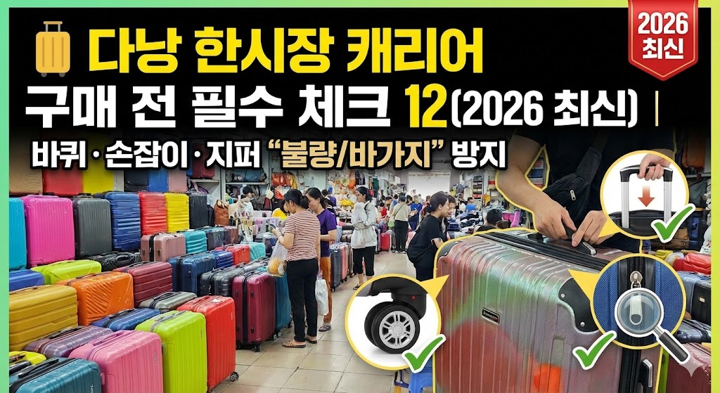 다낭 한시장 캐리어 구매 전 필수 체크 12 (2026 최신)|바퀴·손잡이·지퍼 “불량/바가지” 방지