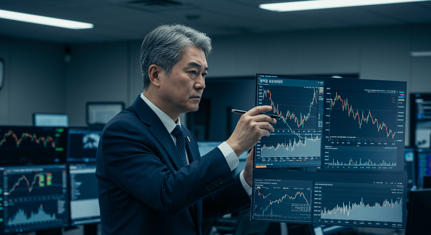 공매도 데이터를 분석하며 주식 차트를 살펴보는 한국 투자자