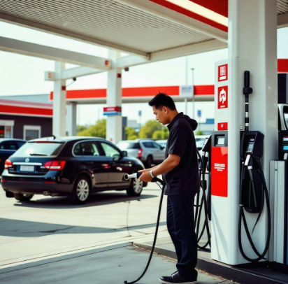 주유소에서 기름을 넣는 남자