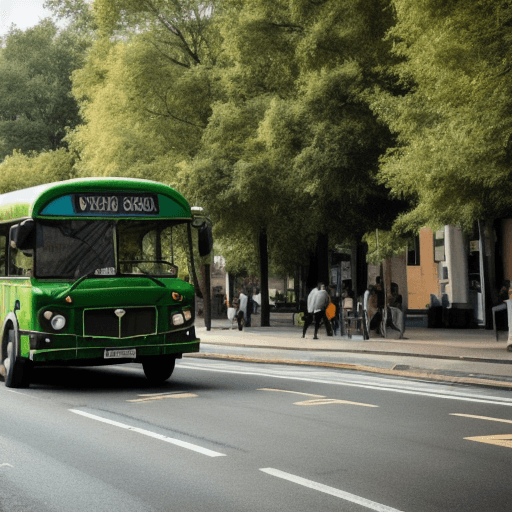 도로위를 달리는 초록색 버스