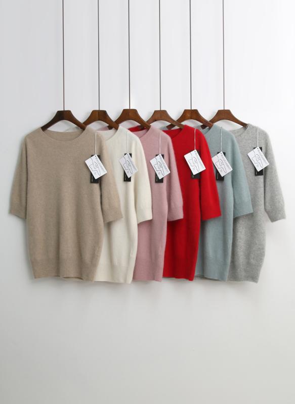 세트가능 홀가먼트 라쿤 반팔 니트 베이지 레드 니트