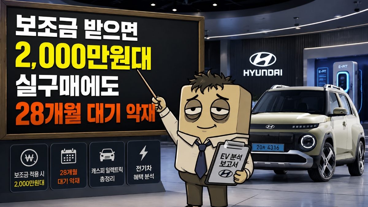 [결론 요약] 현대자동차 2027 캐스퍼 일렉트릭 (보조금 반영 2,000만원대 실구매에도 28개월 대기 악재) /사진=차를 쓰다