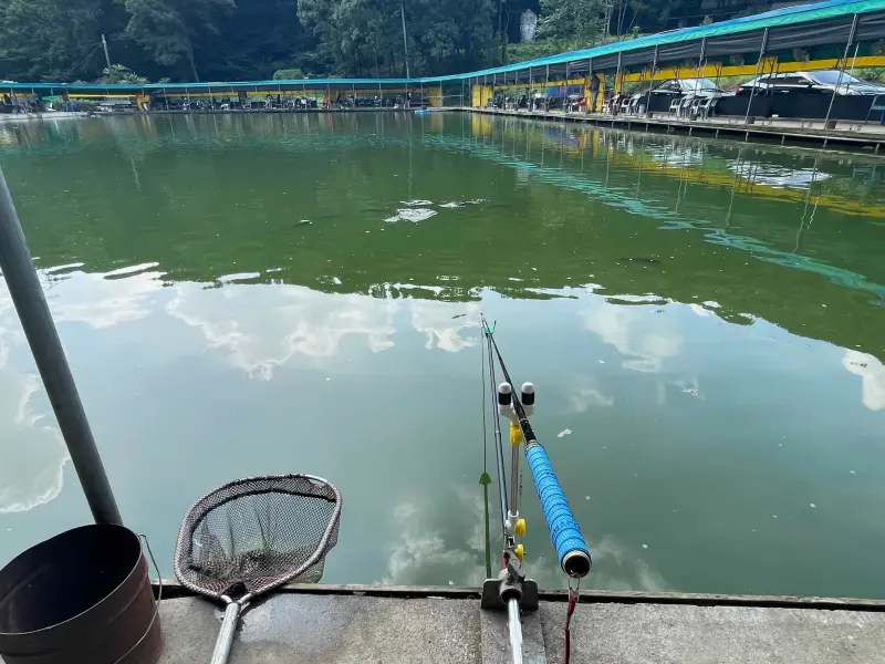 산정낚시터에서 낚시대를 펼친모습