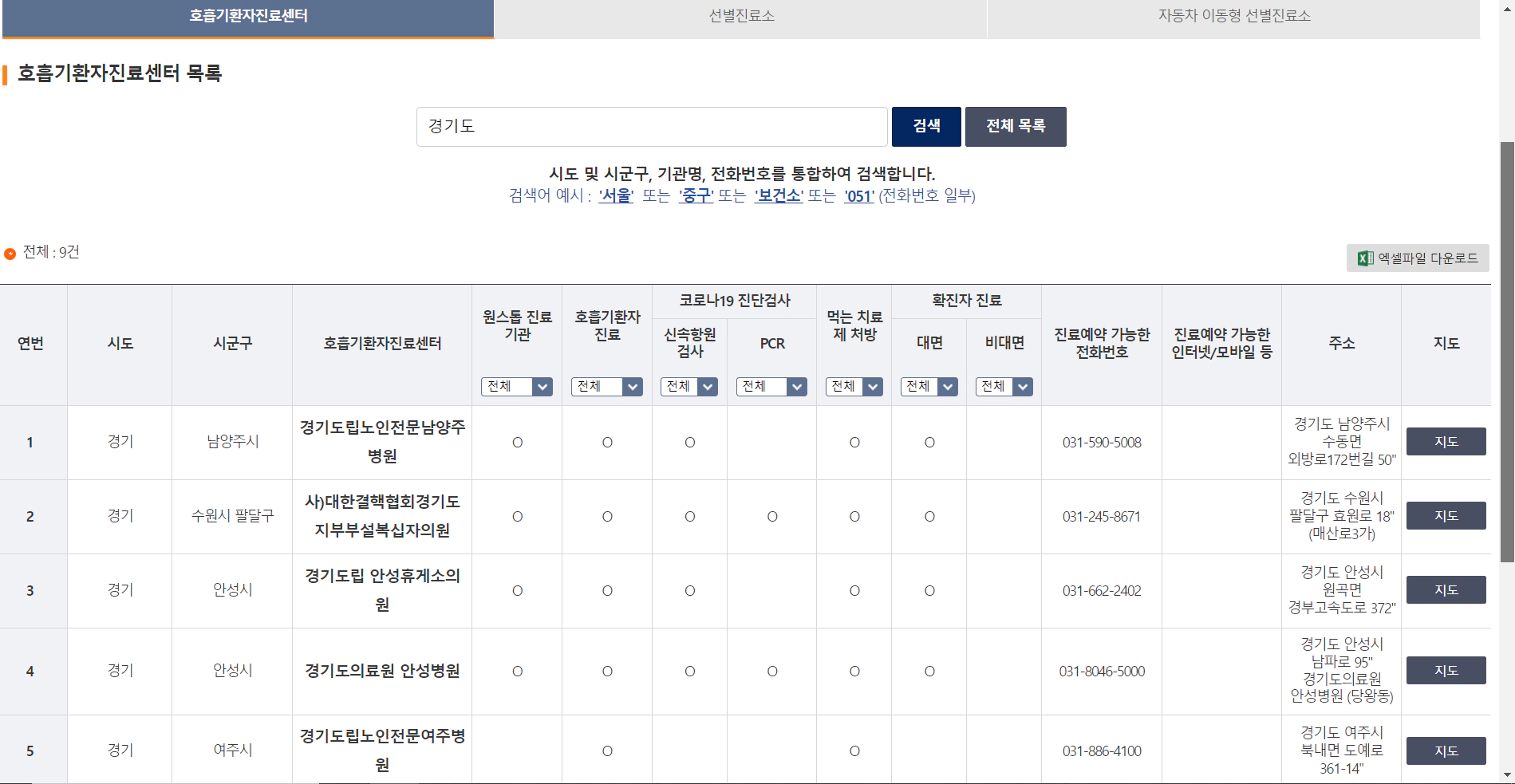 코로나-검사-병원-찾기-경기도