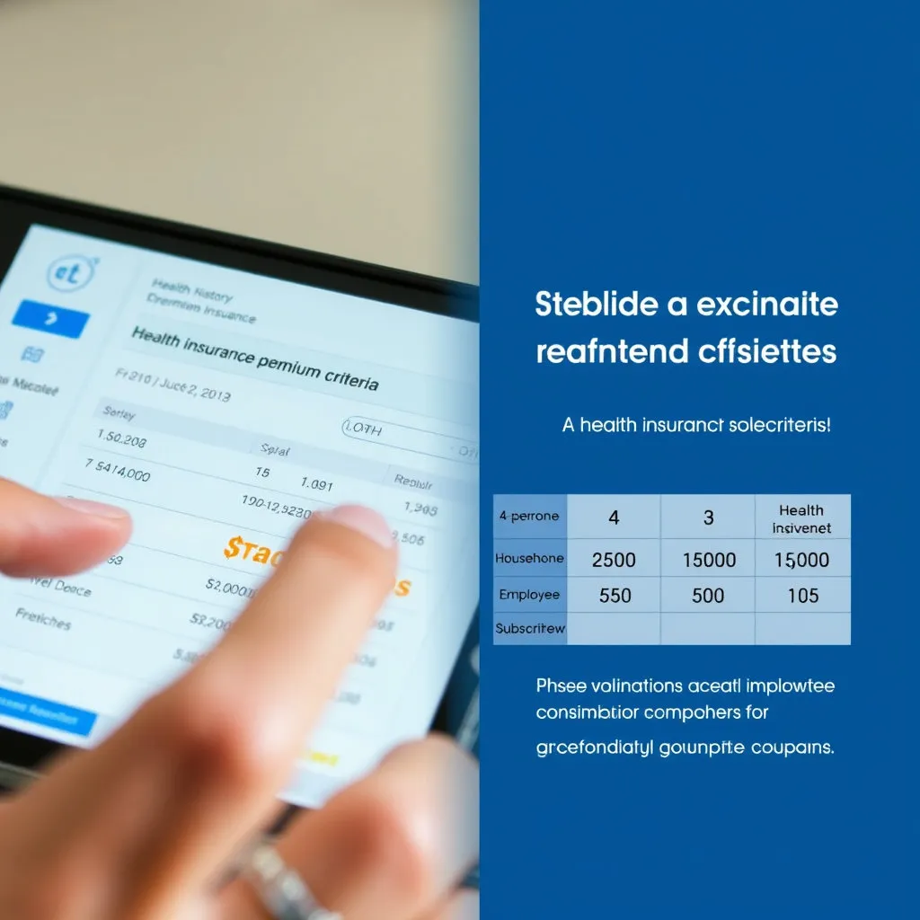 컴퓨터 화면이나 스마트폰으로 건강보험료 내역을 조회하는 손의 모습을 담고, 그 옆에 건강보험료 선정 기준표(예: 4인 가구 직장가입자 51만원 등)의 일부를 간략하게 보여주는 그래픽을 배치합니다. 궁금증을 유발하면서 정보 전달의 역할을 합니다.
