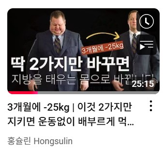 홍슐린 유튜브 영상 3개월에 25kg 감량