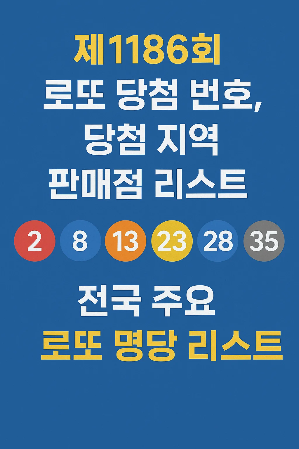 제1186회 로또 당첨 번호, 당첨 지역 판매점 리스트, 전국 로또 명당 총정리