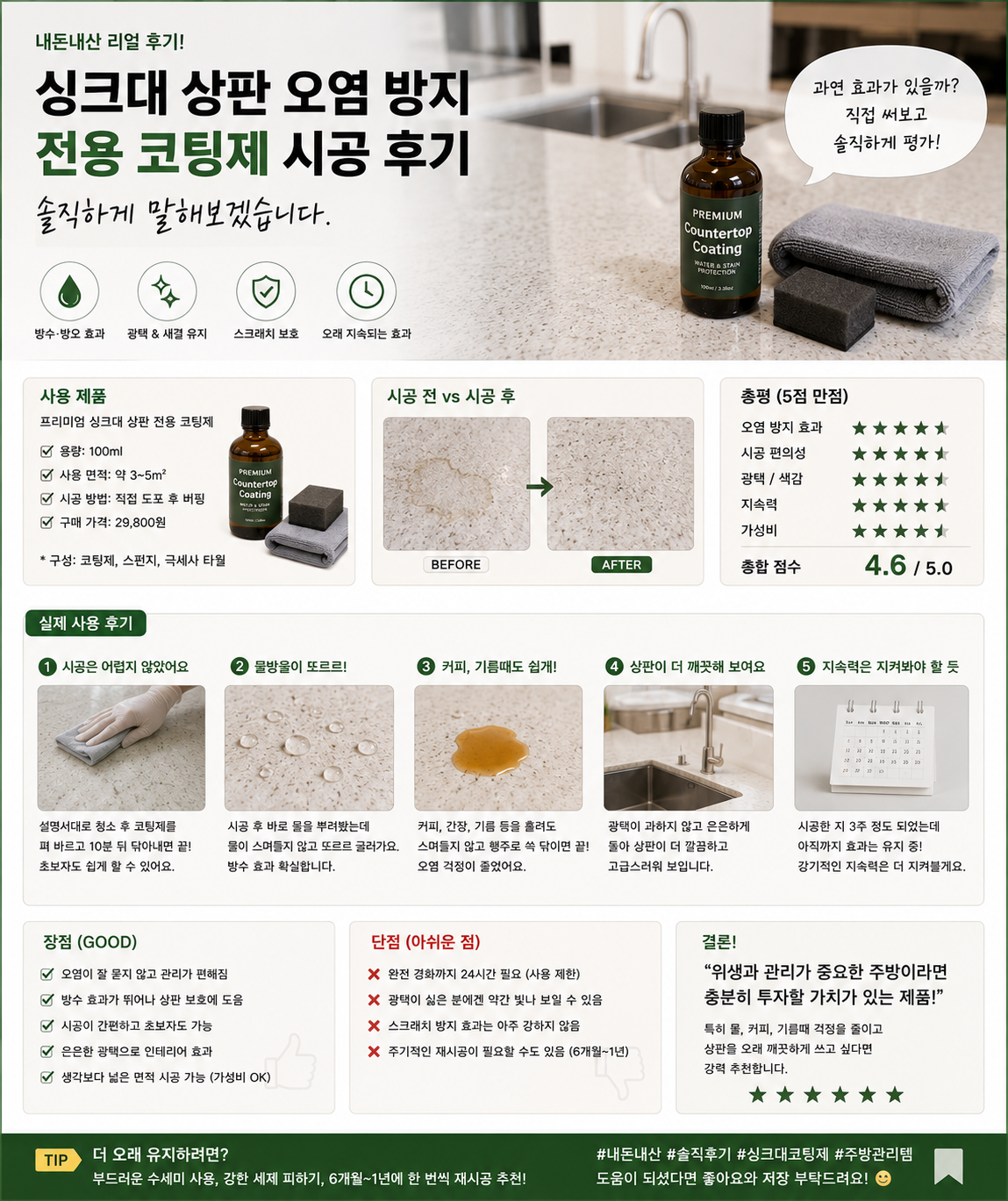 싱크대 상판 오염방지 전용 코팅제 시공 후기 이미지