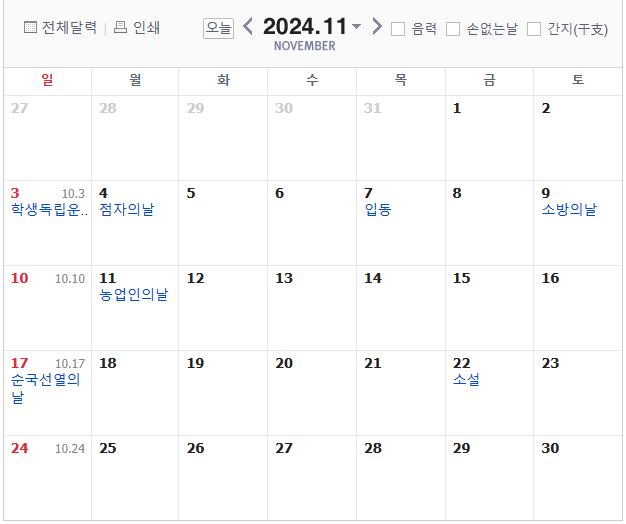 2024년 휴일 명절 대체공휴일 실제 휴일