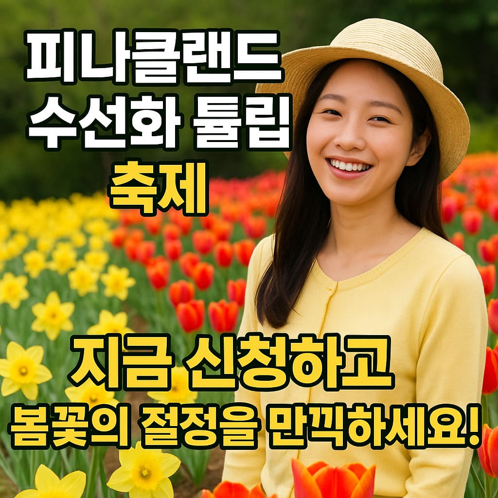 피나클랜드 수목원 수선화 튤립 축제 썸네일 이미지, 봄꽃 사이에서 웃고 있는 여성