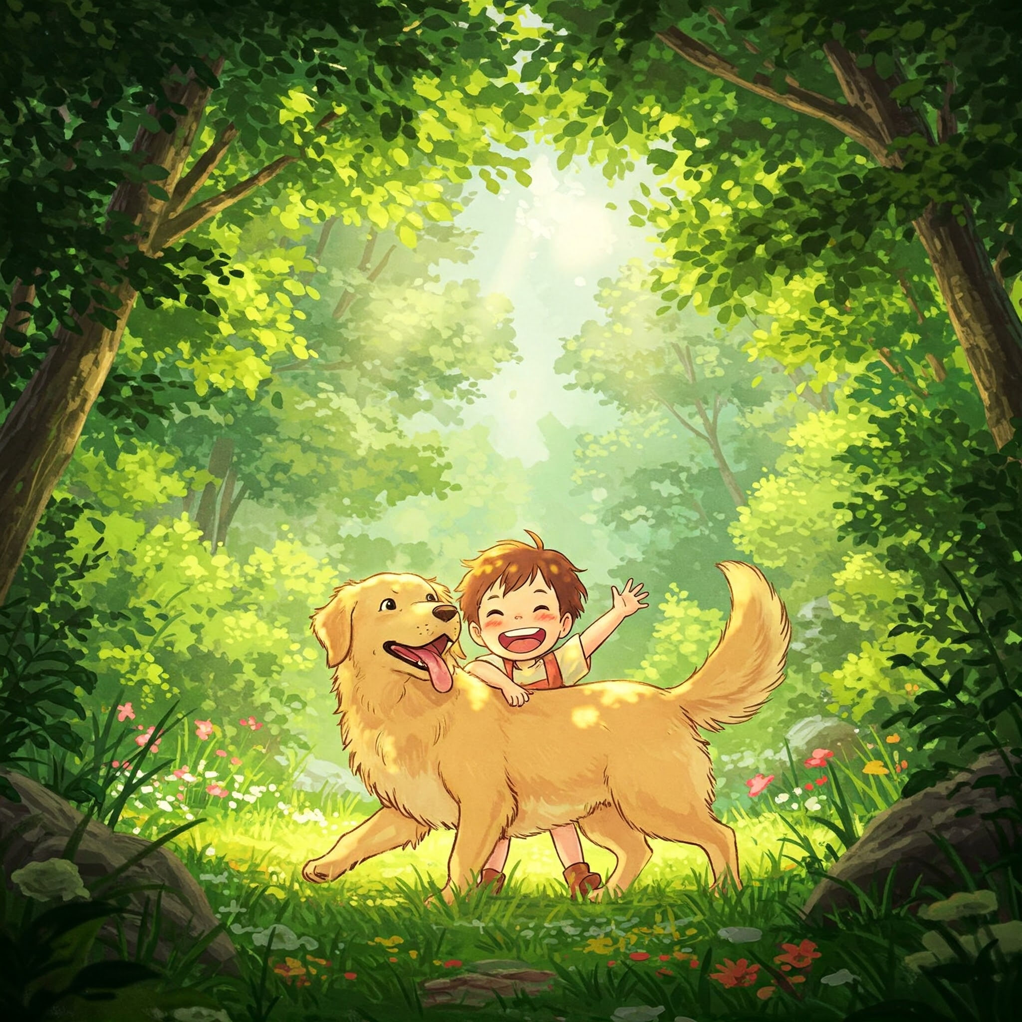 숲속의 아기와 강아지