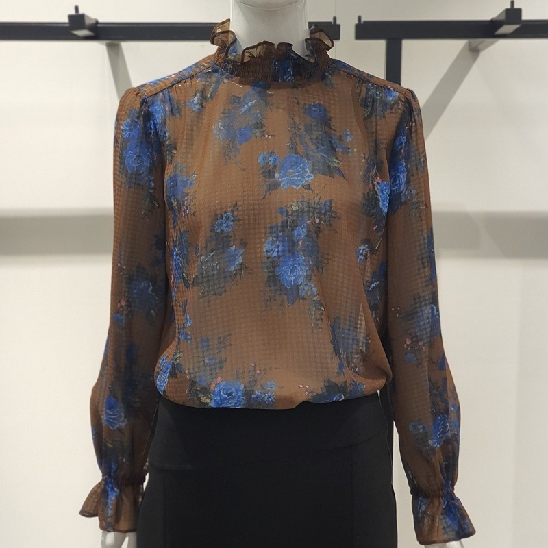 블루페페 프린트 시스루 블라우스 p211psc7029