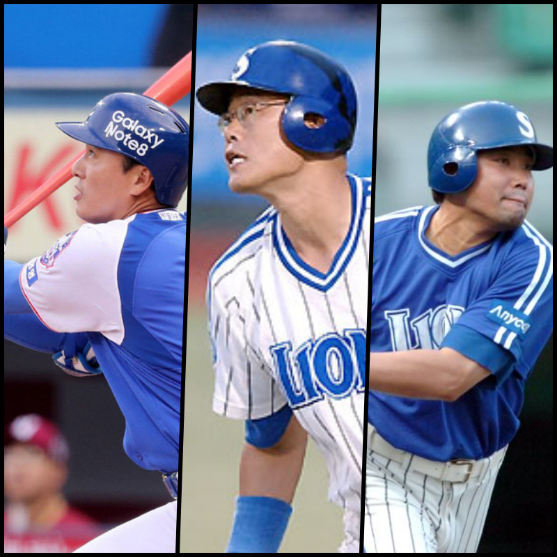 이승엽-마해영-양준혁 선수가 각각 타격을 하는 그림