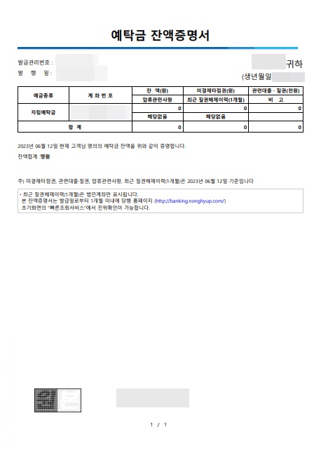 예탁금잔액증명서