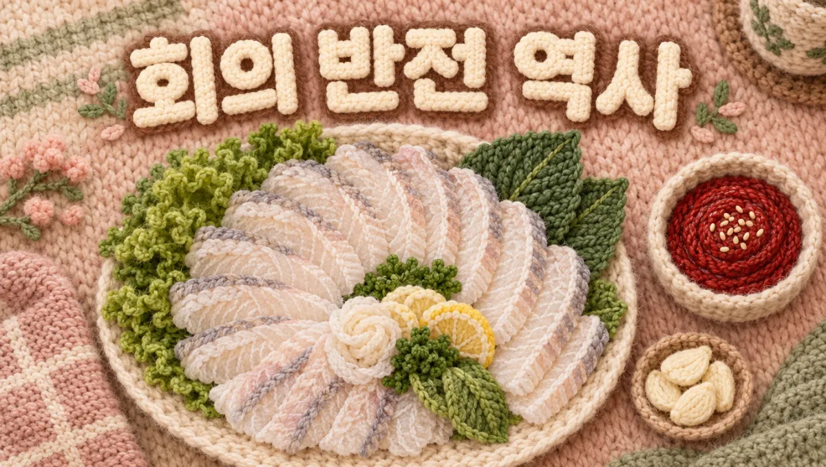 손뜨개 니트로 표현한 광어회&middot;초고추장 상차림과 '회의 반전 역사' 문구가 담긴 대표 이미지