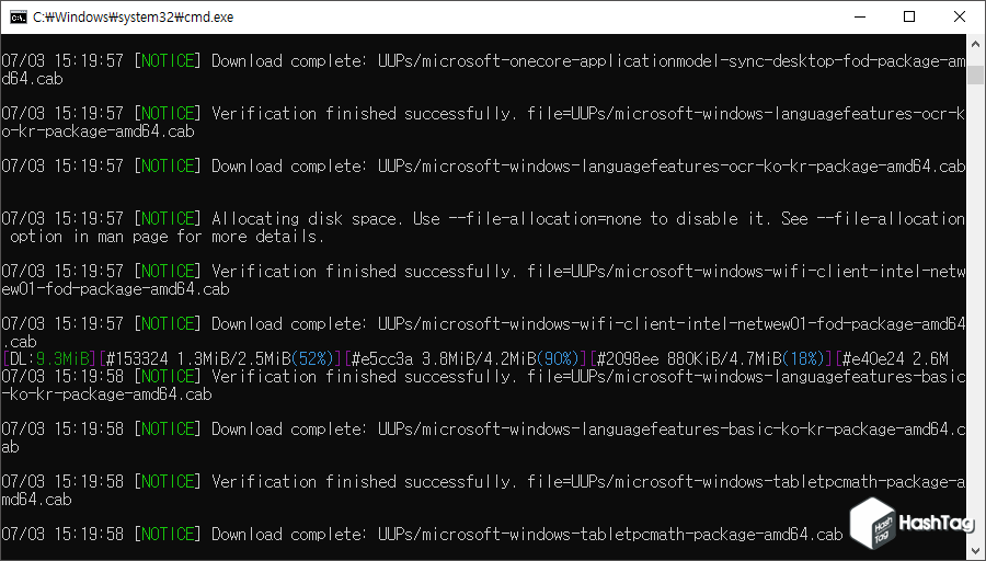 Windows Update 서버에서 다운로드 시작