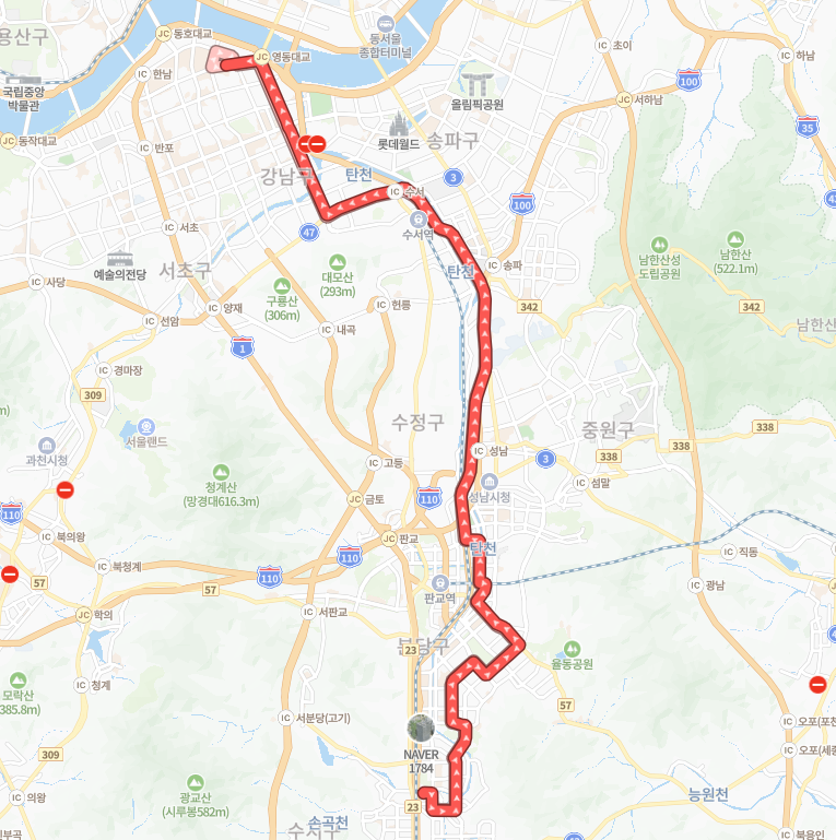 서울-성남-9407번-버스-노선-지도