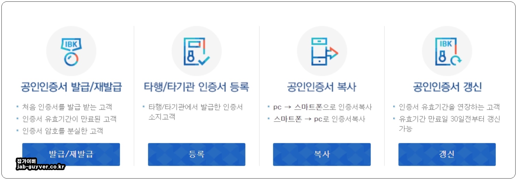 기업은행 공동인증서 인증서복사에서 PC 스마트폰 전송을 선택하는 화면
