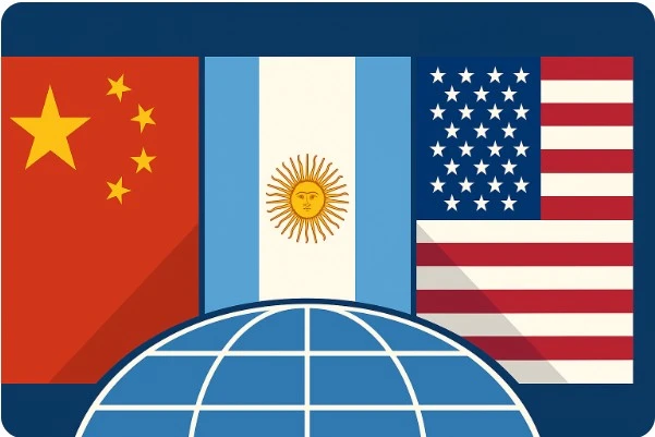 미국과 중국 국기 사이에 아르헨티나 국기가 놓인 인포그래픽
