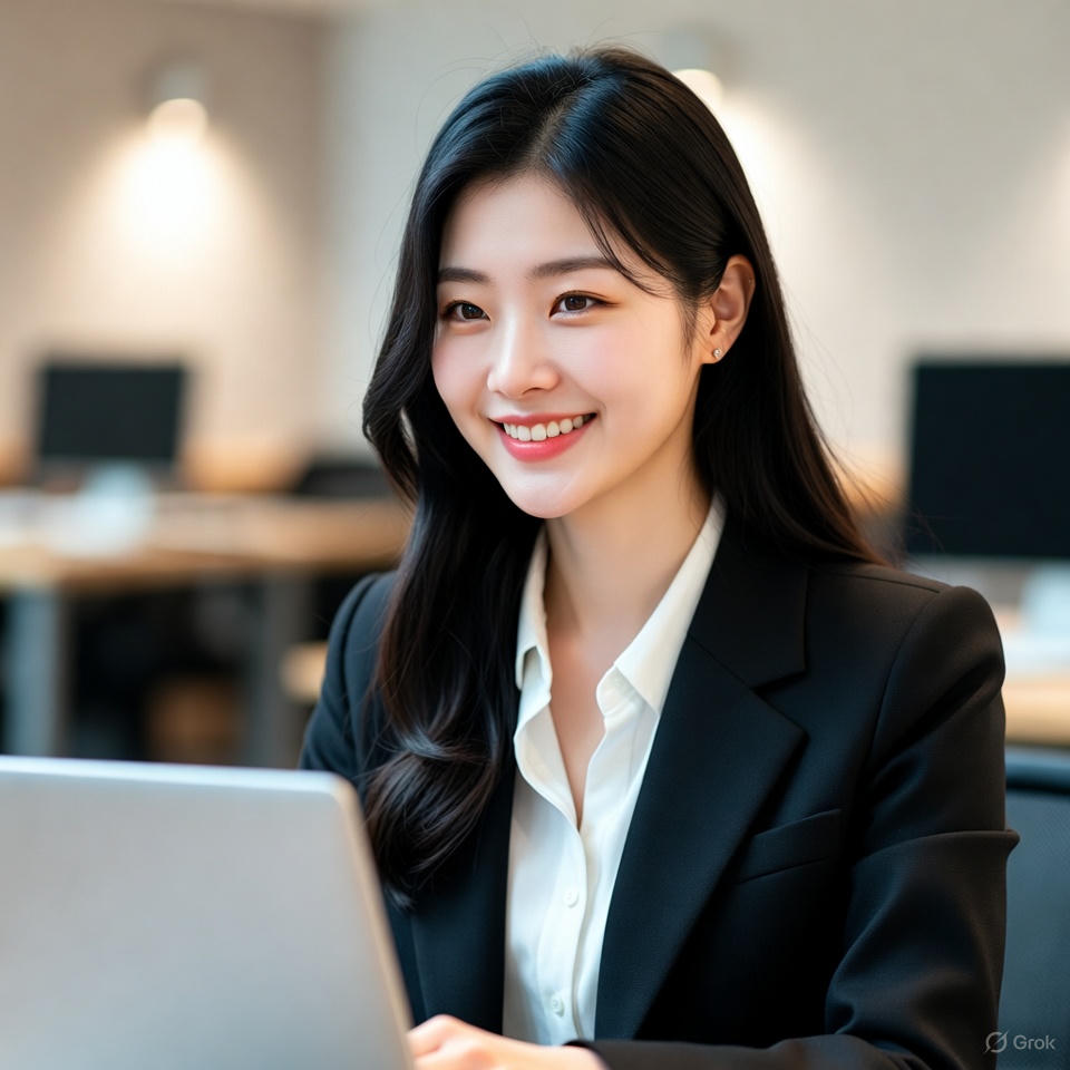 30대 한국 여성 직장인이 랩탑으로 농협 IRP 계좌 개설하는 모습