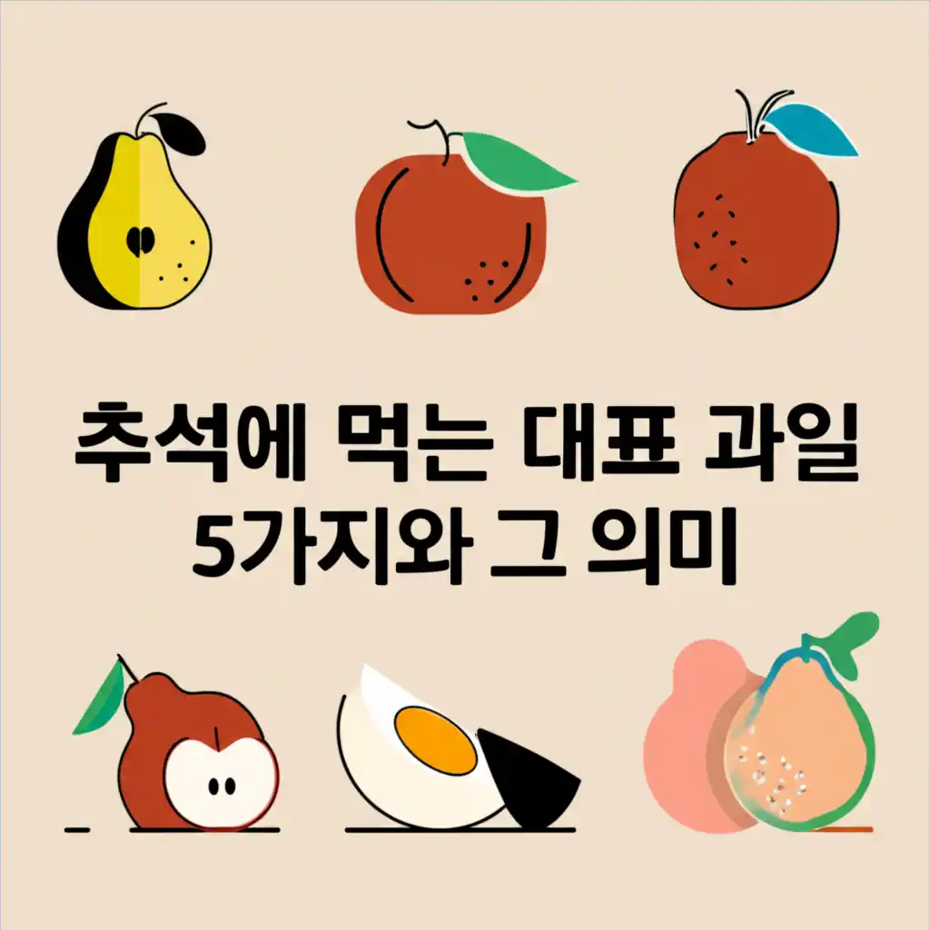 섹션 2: 추석에 먹는 대표 과일 5가지와 그 의미를 담은, 정갈한 추석 과일 차림 이미지.