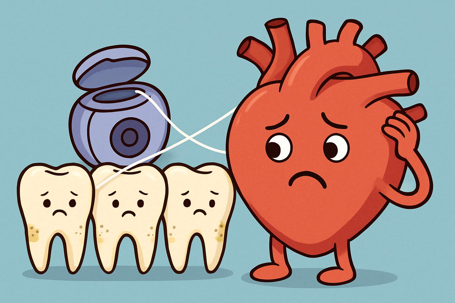치실을 안써서 치아가 상해 심장병이 생긴다는 이미지