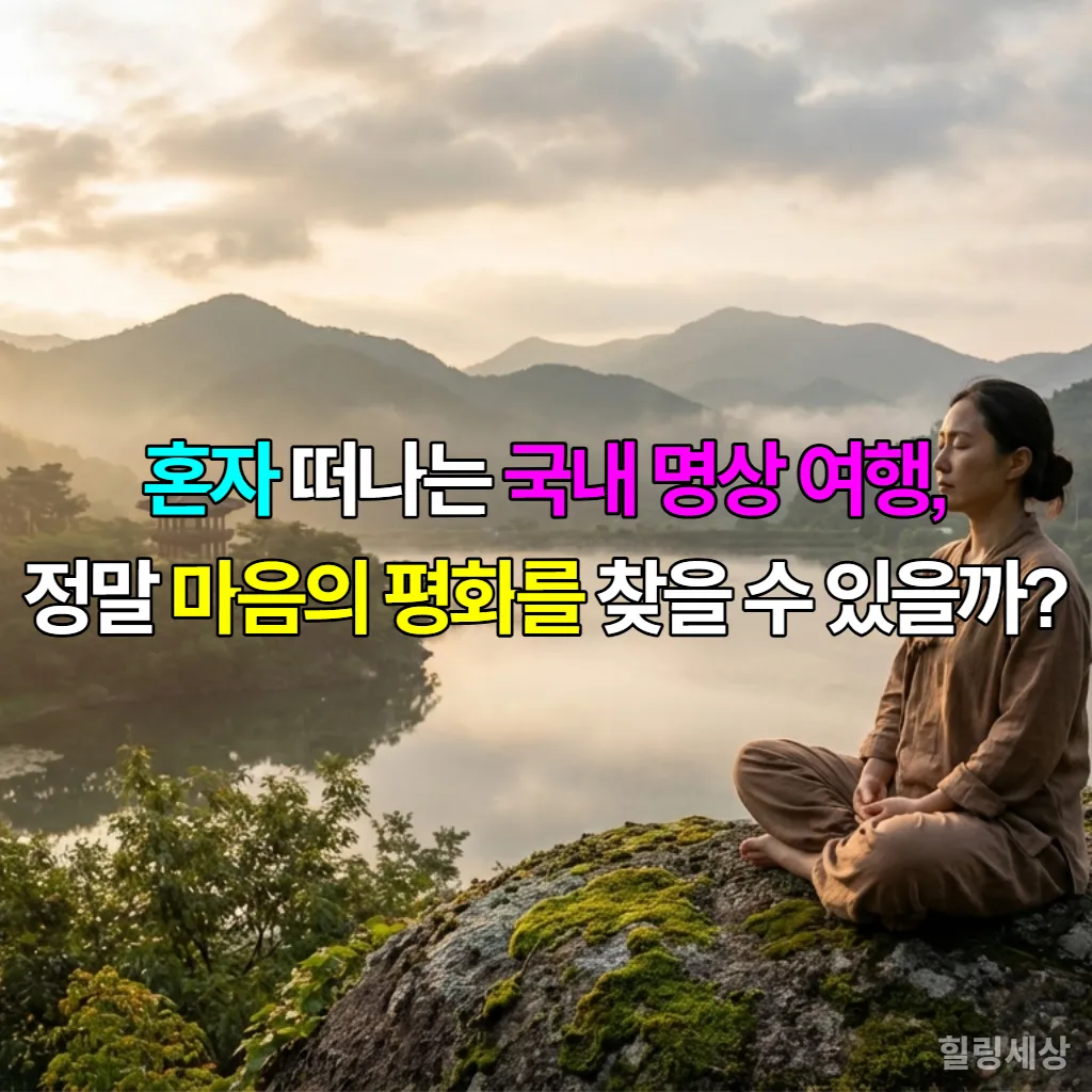 한국의 고요한 자연 속에서 명상하는 젊은 여성의 모습