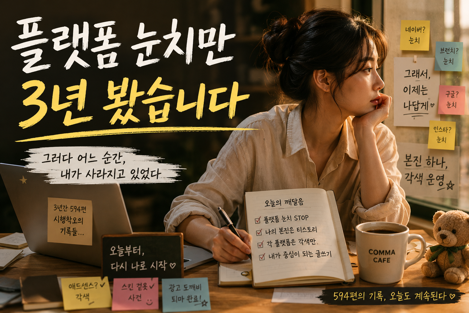 여러 플랫폼 사이에서 글쓰기 방향을 고민하는 콘텐츠 창작자의 작업 공간