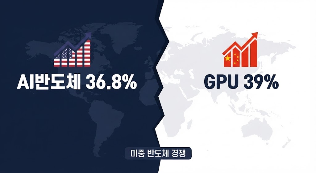 AI반도체 36.8%, GPU 39% 성장률과 미중 반도체 경쟁 구도 정보그래픽